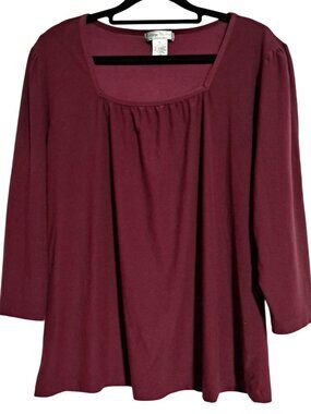 Vintage Suzie Womens XL Burgundy Long Sleeve Top Polyester & Spandex Comfortable